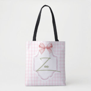 Personalized Zoe Baby Girl Nursery Bow&Gingham Tote Bag