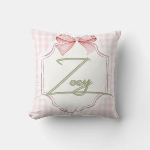 Personalized Zoey Baby Girl Nursery Bow&Gingham Cushion