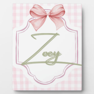 Personalized Zoey Baby Girl Nursery Bow&Gingham  Plaque