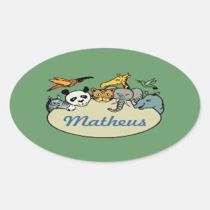 personalized zoo family animals oval sticker