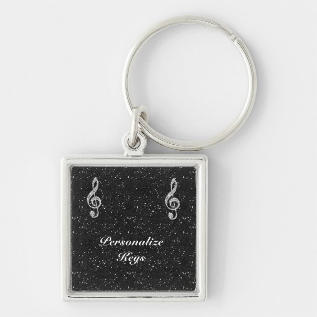 Personalizedd Glitzy Sparkly Diamond Music Note Key Ring (Front)