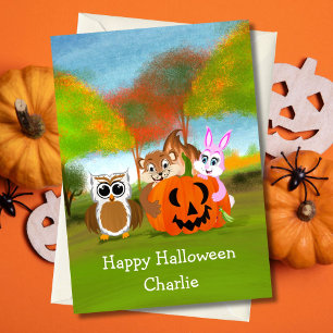 PersonalizedHappy Halloween Chipmunk, Rabbit & Owl Card