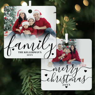 PersonalizeDouble Sided Family Two Photo Christmas Metal Tree Decoration