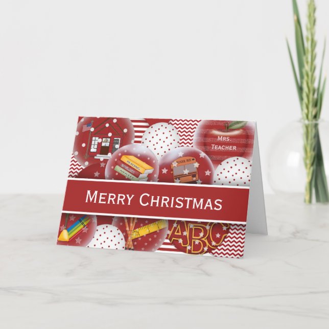 PersonalizedTeacher Merry Christmas Card Ornaments (Front)