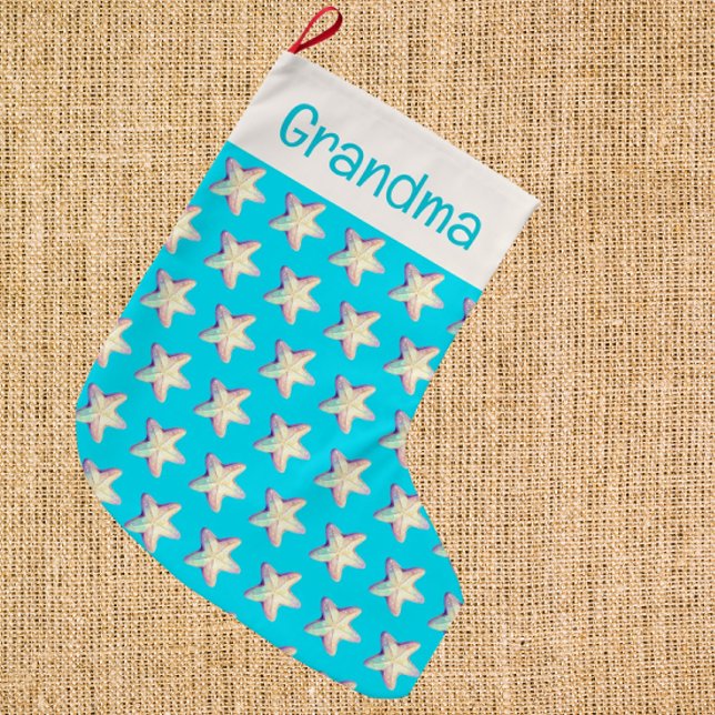 PersonalizedTropical Sparkling Starfish Christmas  Large Christmas Stocking (Sparkly starfish personalized stocking!)