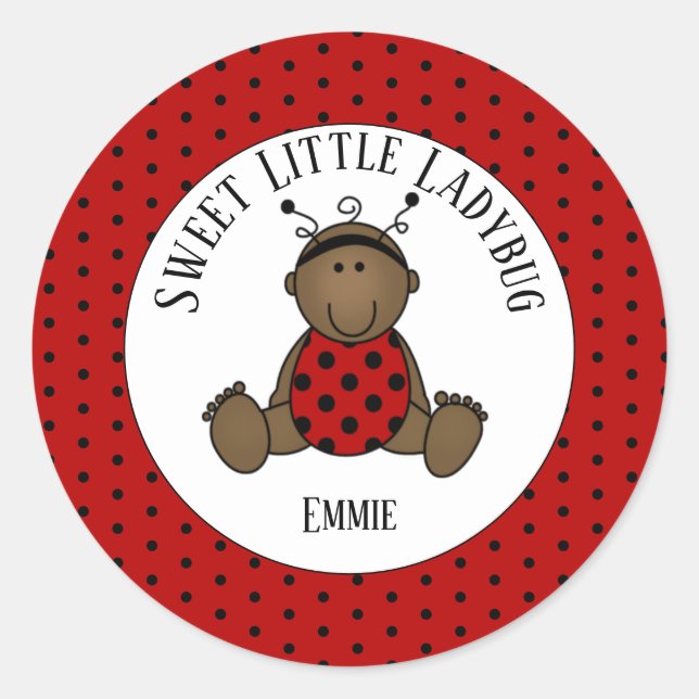   PersonalizedvAfrican American Baby Ladybug      Classic Round Sticker (Front)