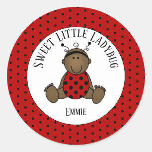 PersonalizedvAfrican American Baby Ladybug Classic Round Sticker