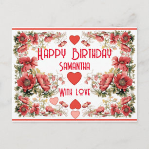 PersonalizedVintage Poppy Spray with Hearts Postcard