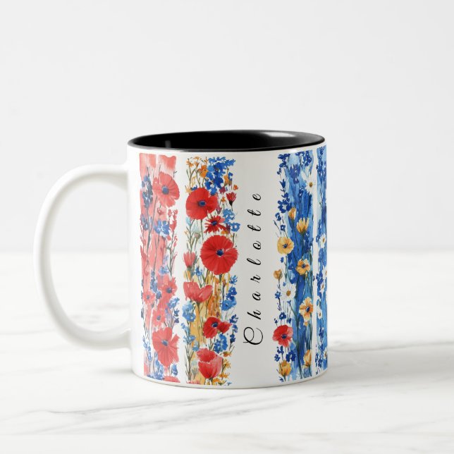 personalizedwildflowersmug red blue Two-Tone coffee mug (Left)