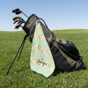 Personalizeed Multicolor Florals w/ Blue Stripes Golf Towel