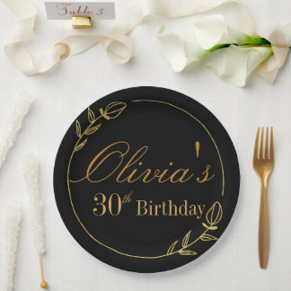 Personalizes Birthday with Golden Frame Paper Plate