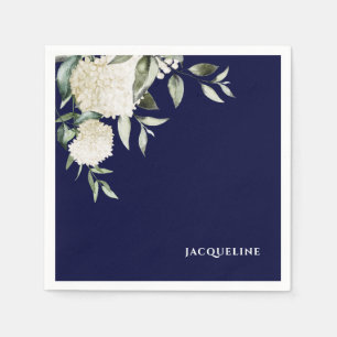 Personalzied Navy White Hydrangeas Bridal Shower Napkin