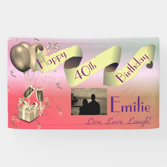 Personalzsed Happy 40th Birthday Banner (Horizontal)