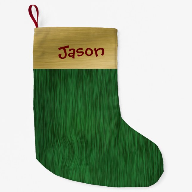 Personazlied Green Wood and Brushed Gold Look Small Christmas Stocking (Front)
