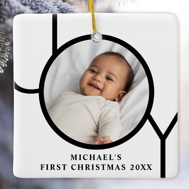 Personilized Baby Boy's First Christmas Photo Ceramic Ornament (Creator Uploaded)