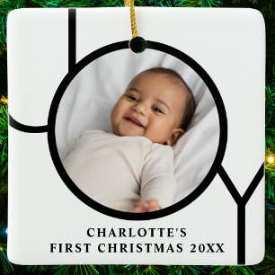 Personilized Baby Girl's First Christmas Photo Ceramic Ornament
