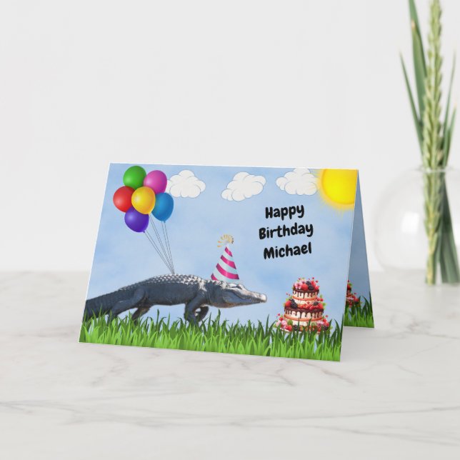Personise This Fun Gator Happy Birthday Card (Front)