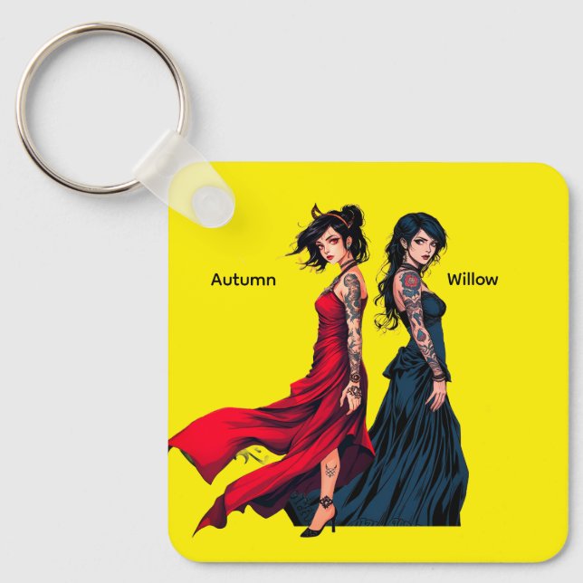 Personised Anime Tattooed Girls Square Keychain  (Front)