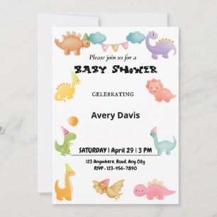 Personlaized Dinosaur Baby Shower Invitation