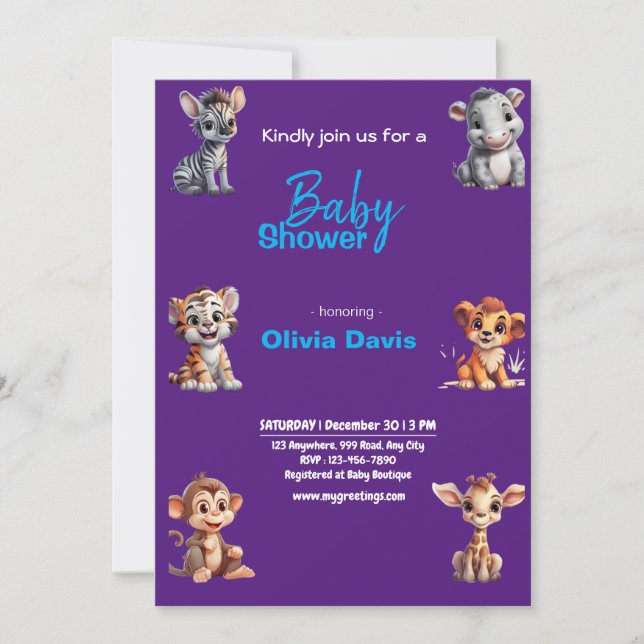 Personlaized Safari Baby Shower Invitation (Front)