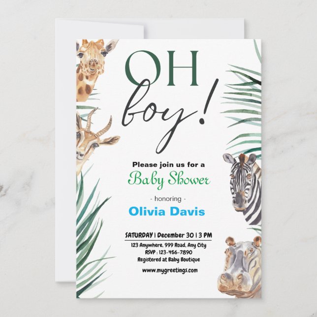 Personlaized Safari Baby Shower Invitation (Front)