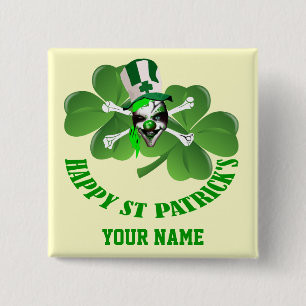 Personlalized  Irish pirate St Patrick's day 15 Cm Square Badge