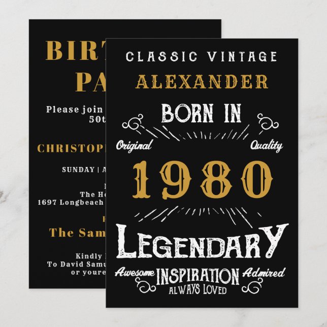 Personlized Birthday Add Your Name 1980 Legendary Invitation (Front/Back)