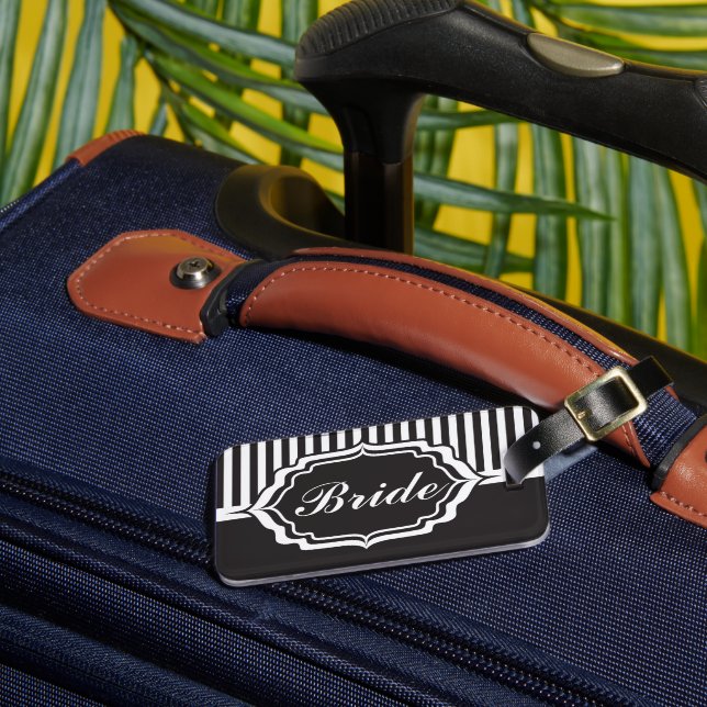 Personlized Groom and Bride with Black Stripes Luggage Tag (Front Insitu 3)