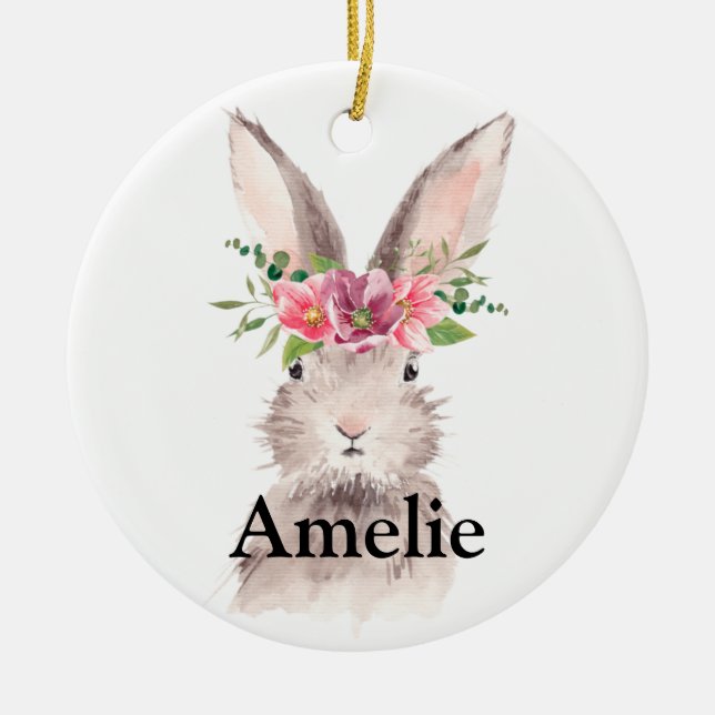  Personlized Name Cute Easter Bunny  Ceramic Tree Decoration (Front)