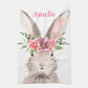  Personlized Name Cute Easter Bunny Egg hunt  Tea Towel