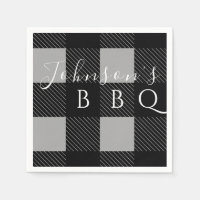 Personlized Name Grey Black Buffalo Check BBQ