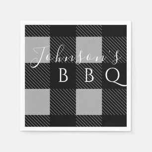 Personlized Name Grey Black Buffalo Check BBQ Napkin