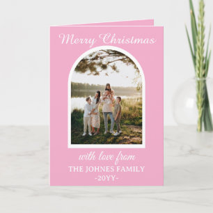 Personlized Pink Merry Christmas Photo Holiday Card