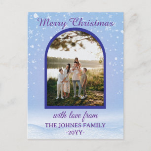 Personlized Purple Merry Christmas Photo Holiday Postcard