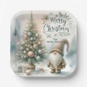 Personlized Whimsical Christmas Gnome and Tree  Paper Plate