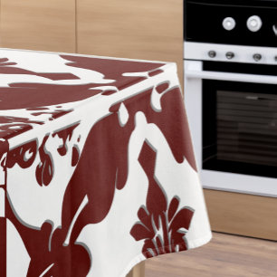 Personlized White Burgundy Royal Damask Tablecloth