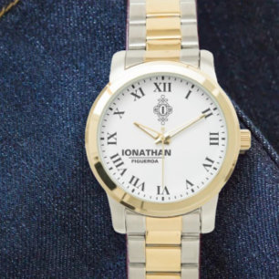 Person's black and white  Monogrammed Initial  Watch