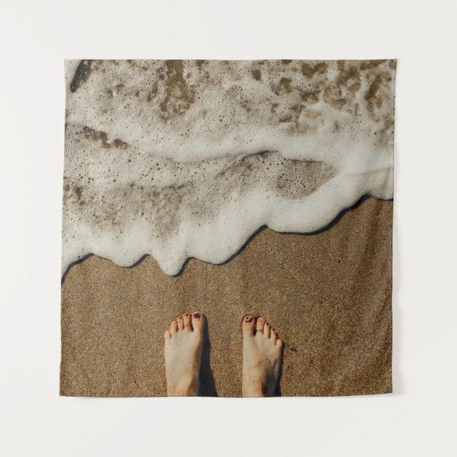 Person's feet on seashore tapestry (Front)