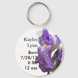 Personzlied Purple Iris Birth Announcement Key Ring