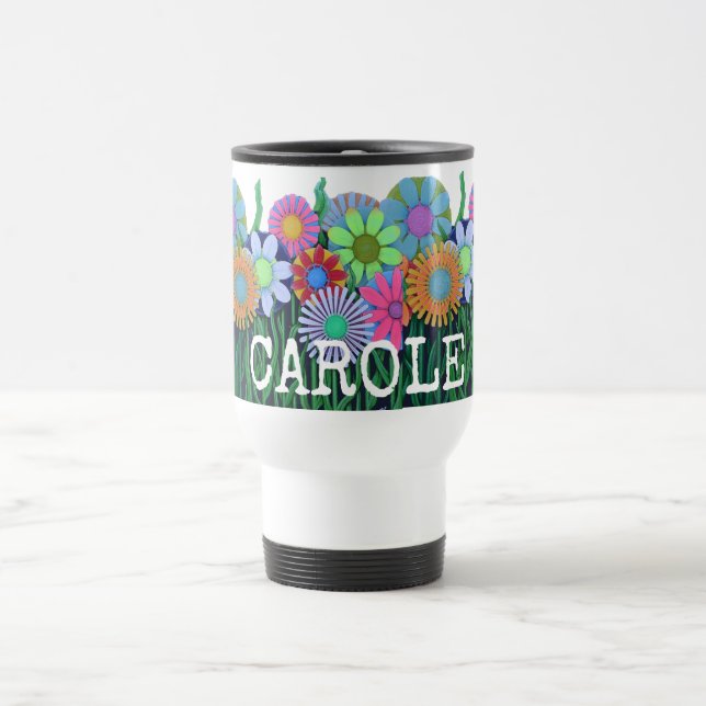 Personzlized Bright Happy Colours Flower Travel Mug (Center)