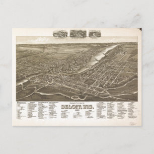 Perspective Map of Beloit, Wisconsin (1890) Postcard