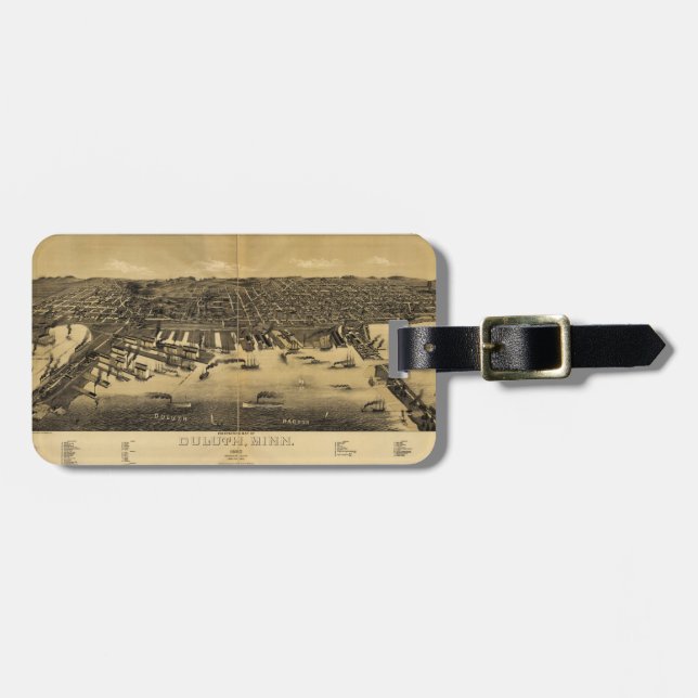 Perspective Map of Duluth Minnesota (1887) Luggage Tag (Front Horizontal)