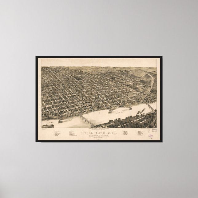 Perspective Map of Little Rock, Arkansas (1887) Canvas Print (Front)