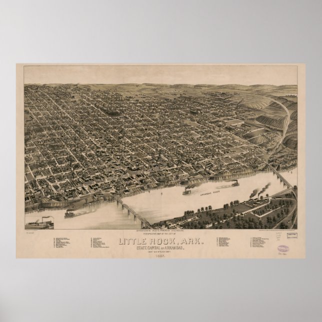 Perspective Map of Little Rock, Arkansas (1887) Poster (Front)