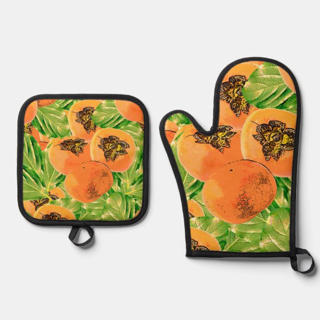 Perssimon Jungle (kaki) Oven Mitt & Pot Holder Set (Front)