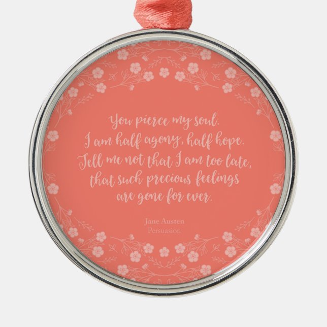 Persuasion Jane Austen Floral Love Letter Quote Metal Tree Decoration (Front)
