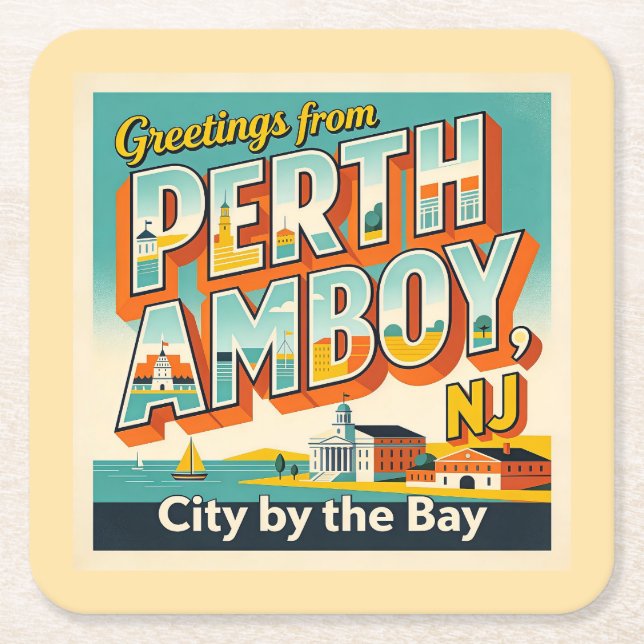 Perth Amboy NJ Retro Travel Coaster (Front)