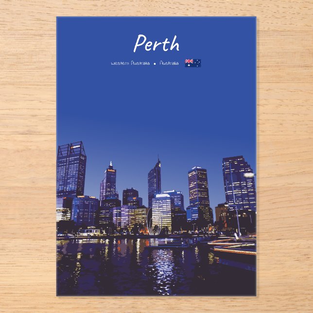 Perth, Australia - City Skyline Night Acrylic Invitations (Front)