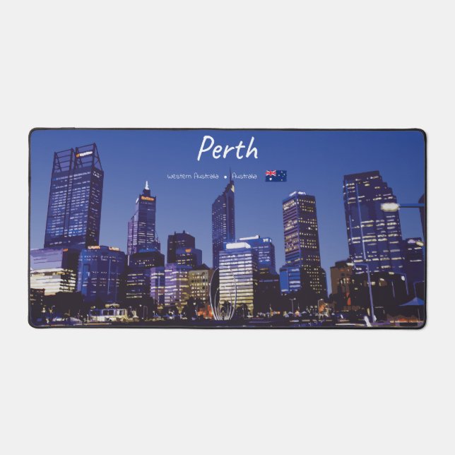 Perth, Australia - City Skyline Night Desk Mat (Front)