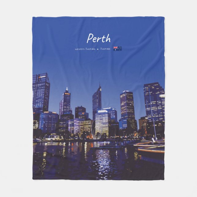 Perth, Australia - City Skyline Night Fleece Blanket (Front)